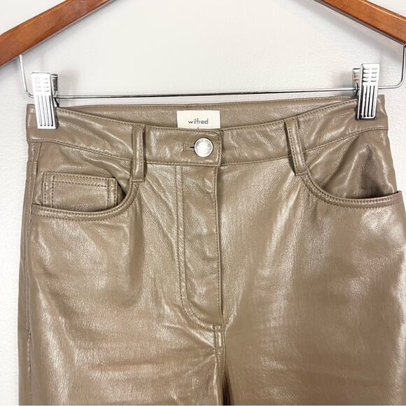 Wilfred Aritzia Vegan Leather Straight Leg Pants Woman size 0 Taupe - Picture 2 of 8